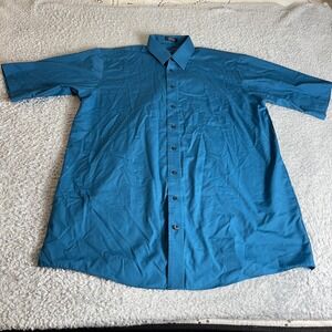 Stafford Performance Mens 17.5 X-Tall Teal Blue SS Button Down Dress Shirt